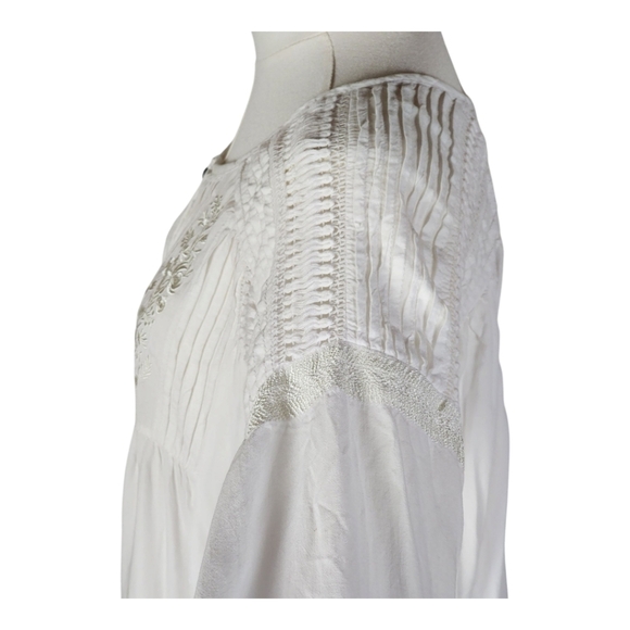 Tasha Polizzi White Embroidered Pintuck Lace Boho Tunic Blouse S - Picture 5 of 14
